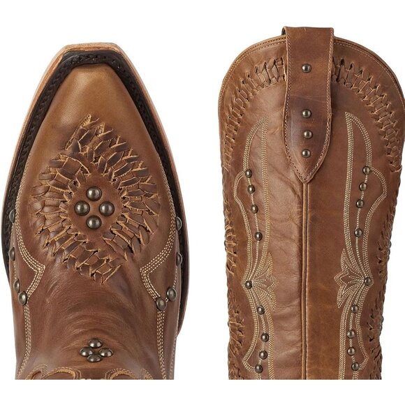 Women's Brown Vintage Embroidered Western Pointed Toe Chunky Heel Zipper Boot - Picture 7 of 7